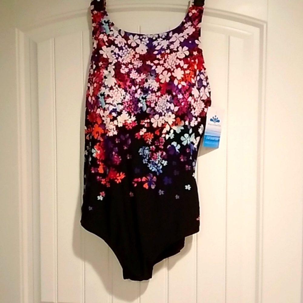 Aquabelle floral one piece high neck keyhole back